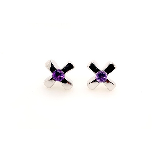 S/S Earring Rd 3.5mm Amethyst